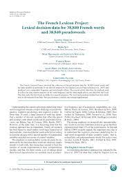 Aujourd'hui, ils représentent déjà 30 % ! Pdf The French Lexicon Project Lexical Decision Data For 38 840 French Words And 38 840 Pseudowords