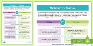 meltdown vs tantrum information sheet autism meltdown