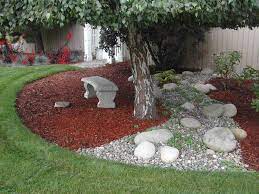 Rocking Look With The Backyard Landscape Ideas For Small Yards Grass Bark Backyard Landscape Idea Landscaping With Rocks Outdoor Landscaping Mulch Landscaping