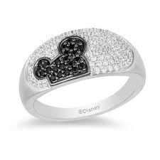 mickey mouse minnie mouse 1 2 ct t w enhanced black and white diamond ring in black sterling silver size 7