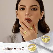 U7 Trendy A-Z Letter Gold Plated Adjustable Opening Rings Statement Party  Wedding Jewelry Alphabet Initial Name Ring for Women (A)|Amazon.com