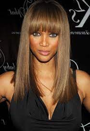 Tyra Banks Long Hairstyle Straight Hairstyle With Blunt Bangs For Black Women Long Hair Styles One Length Haircuts Long Sleek Hair