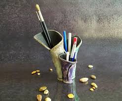 Pen Holder Or Make Up Organizer In Raku Ceramic Coastal Style Etsy In 2020 Raku Ceramics Pottery Art Pen Holders