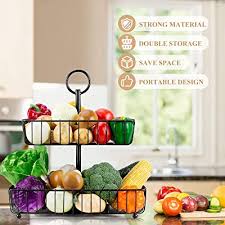 Spindle 2 tier fruit basket with banana hook. Buy Fruit Basket Eseoe 2 Tier Fruits Bowl Rectangular Frutas Storage For Kitchen Counter Top Vegetables Stand Metal Organization Snacks Rack Black 16x 15 X 17 3 Online In Kazakhstan B08dkjnbbf