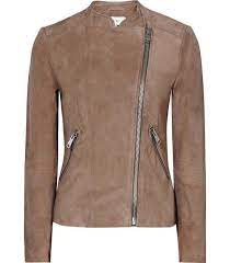 Reiss Suede Tan Biker Jacket Us6 New With Tags Ebay Suede Jacket Women Collarless Jacket Trendy Fashion Outfits