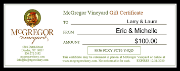 Check spelling or type a new query. Mcgregor Vineyard Using A Gift Certificate