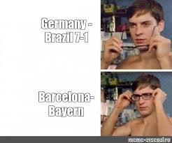 Germany celebrates after scoring the first of their seven goals in the world cup semifinals against brazil. Somics Meme Germany Brazil 7 1 Barcelona Bayern Comics Meme Arsenal Com