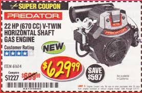 Harbor freight generators predator coupon. Harbor Freight Tools Coupon Database Free Coupons 25 Percent Off Coupons Toolbox Coupons Predator 22 Hp 670 Cc V Twin Horizontal Shaft Gas Engine