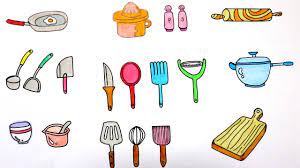 Rack of kitchen utensils, vector illustration. How To Draw Kitchen Utensils Step By Step Drawing And Coloring For Kids Youtube