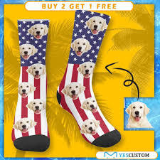 Design custom socks online now! Custom Pet Face Personalized Photo American Flag Sublimated Crew Socks Yescustom