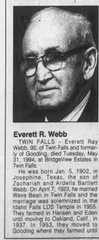 Obituary for Everett Ray : Webb, 1902-1994 (Aged 92)