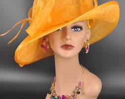 M508 (orange Copper Hat ) Kentucky Derby Hat, Church Hat, Wedding Hat, Tea  Party Hat With Jumbo Feather Flower Floopy Wide Brim Sinamay Hat