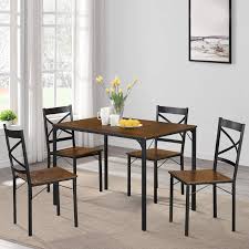 Rectangle industrial brown / chestnut iron wooden dining table (seats 6) by lr home finwick white metal rectangular dining table for 6 (47.24 in. Lentia 5 Piece Dining Table Set Vintage Table Top Home Kitchen Table With 4 Chairs Metal Dining Room Breakfast Modern Furniture Espresso Buy Online In Morocco At Desertcart Ma Productid 166823727