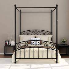 Zinus patricia metal framed canopy four poster. Full Size Metal Canopy Bed Frame With Headboard And Footboard Sturdy Black Steel Holds 660lbs Perfectly Fits Your Mattress Easy Diy Assembly All Parts Include Black Full Buy Online In Grenada At