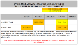 Dalle ore 16.00 alle ore 19.00. Ufficio Tecnico Unione Dei Comuni