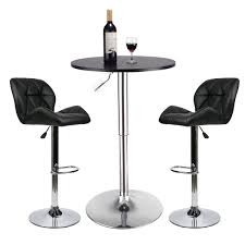 Amazon Com Bar Table Set Of 3 Adjustable Round Table And 2 Swivel Pub Stools For Home Kitchen Bistro Bars Wine C Bar Table Sets Pub Table Sets Black Table