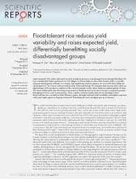 Pdf Flood Tolerant Rice Reduces Yield Variability And Raises Expected Yield Differentially Benefitting Socially Disadvantaged Groups