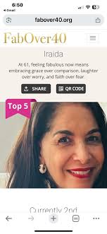 I am super honored to be in 2nd place for the Fab Over 40 competition. Yes  it's been a wonderful journey listening to these fabulous women's stories  and praying for each of