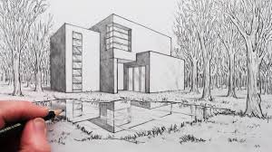 Sketch a geometric object or house to practice perspective. How To Draw A House In 2 Point Perspective With Reflection In Landscape Youtube
