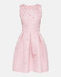 Pearl Embellished Skater Dress Baby Pink Dresses Ted Baker Classy Dress Ted Baker Pink Dress Pink Fashion