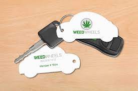 Die cut business cards with one rounded corner; Weed Wheels Car Shaped Business Cards