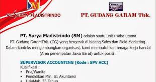 Surya madistrindo yang merupakan anak usaha dari pt. Lowongan Kerja Supervisor Pt Surya Madistrindo