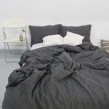 Dark grey bed skirt with tailored pleats. Pin On Linen Bedding Set