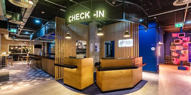 Holiday Inn Express Zentrum hotel lobby in Dresden Germany.