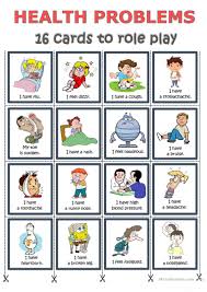 These worksheets include among others: Health Problems Cards To Role Play English Esl Worksheets For Distance Learning And Physical Classrooms