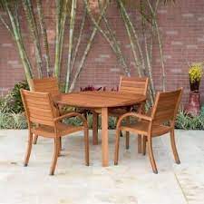 Amazonia Arizona Eucalyptus Wood 5 Piece Round Patio Dining Set Sc 365 4cata The Home Depot Patio Dining Set Outdoor Dining Set Patio