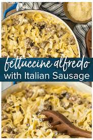 This Sausage Alfredo Recipe Is A Tasty Mix Of Classic Fettuccine Alfredo And Spicy Ground Italian Sausage Recipes Sausage Alfredo Recipe Italian Sausage Pasta