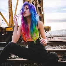 The rainbow colored hair is super bright and the outfit is eye popping. 15 Bright Rainbow Hair Ideas To Make A Statement Styleoholic