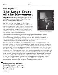 Colours worksheets and online activities. The Civil Rights Movement The Later Years Worksheet Education Com