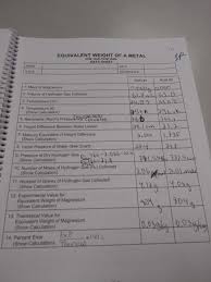 Equivalent Weight Of A Metal Data Sheet Sequence 1