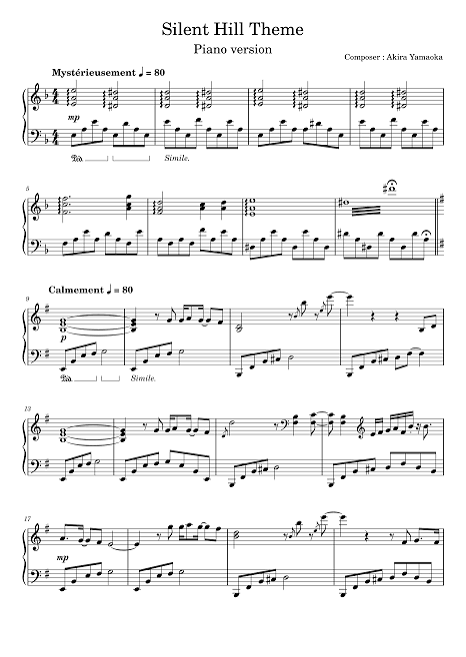Silent Hill : Main Theme Piano version Sheet Music for Piano (Solo) | MuseScore.com