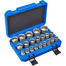 Coffret A Outils 21 Pieces Douilles Femelles 12 Pans En Acier Chrome Vanadium