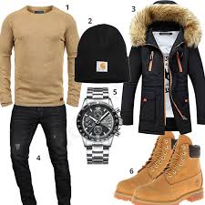 Beige Schwarzes Outfit Mit Parka Und Boots Outfits4you De Herren Outfit Herren Mode Manner Outfit