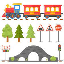 Railroad Traffic Way Vector Set Train Illustration Train Preschool Activities Train Illustration Kids