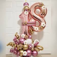 Balloon Decoration For An 18th Birthday Celebration In Trendy Rose Gold And White Pretty Balloons Balloon Decorations Party Balloon Decorations