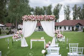 Our party shop carries a wide variety of balloon designs, including personalised options for a unique gift that's delivered right to your doorstep. Outdoors Wedding Decoration With Flower Bouquets Candles And Stock Photo Picture And Royalty Free Image Image 87638495