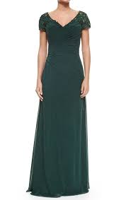 Macloth Women Cap Sleeves V Neck Lace Chiffon Long Evening Gown Dark Gree Mother Of The Bride Dresses Long Mother Of The Bride Dresses Green Bridesmaid Dresses