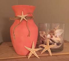 Lighted Beach Vase Centerpiece Coral Color Beach Decor Beach Beach Wedding Centerpieces Seashells Wedding Centerpieces Coral Wedding Centerpieces