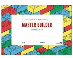 Once individuals can demonstrate skills at a particular level, they are given a certificate. Lego Inspired Master Builder Certificates Printable Lego Party Lego Games Lego Lego Movie Lego Education Lego Birthday Classroom Themes