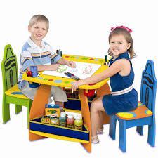 Another striking feature of this kids wooden table and chairs set is its impeccable and dainty design. Grow N Up Colorful Crayola Wooden Table Chair Set With Storage And Reversible Chalkboard Top More Toddler Table And Chairs Toddler Table Kids Wooden Desk