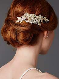 Designer Bridal Hair Comb With Hand Painted Gold Leaves And Pave Crystals Hair Styles Wedding Hairstyles Hair Comb Accessories
