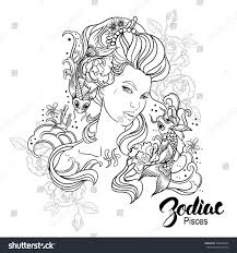 Zodiac Iilustration Of Pisces As Girl With Flowers Design For Coloring Book Page Coloring Books Zodiac Signs Colors Coloring Pages