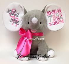 Birth Announcement Stuffed Animals Personalized Birth Announcement Gray Floppy Ear Stuffed Elephant Pink Gray Baby Girl Elephant Elephant Themed Nursery Elephant Baby Shower Theme
