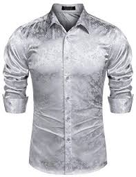 Black And White Floral Dress Shirt Mens Coofandy Men S Long Sleeve Satin Luxury Printed Silk Dres Https Www Amazon Com Dp B07kq33 Long Sleeve Shirt Dress Long Sleeve Print Dress Silk Print Dress