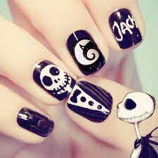 Orange and black dots design nail art. Amazon Com Meniliths 24pcs Set Halloween False Nails Black White Jack Skulls With Design Fake Nails Full Cover Short Oval Nail Tips Press On Nails With Adhesive Tab For Women And Girls Health