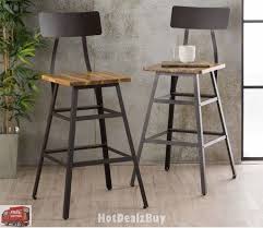 French bar stool dark oak wood cross band antique metal back 66 cm seat height. Industrial Metal Bar Stool Set Of 2 Wood Back Kitchen High Chair Dining Rustic Ckhome Industrialrusticmodernm Bar Stools Kitchen High Chairs Metal Bar Stools